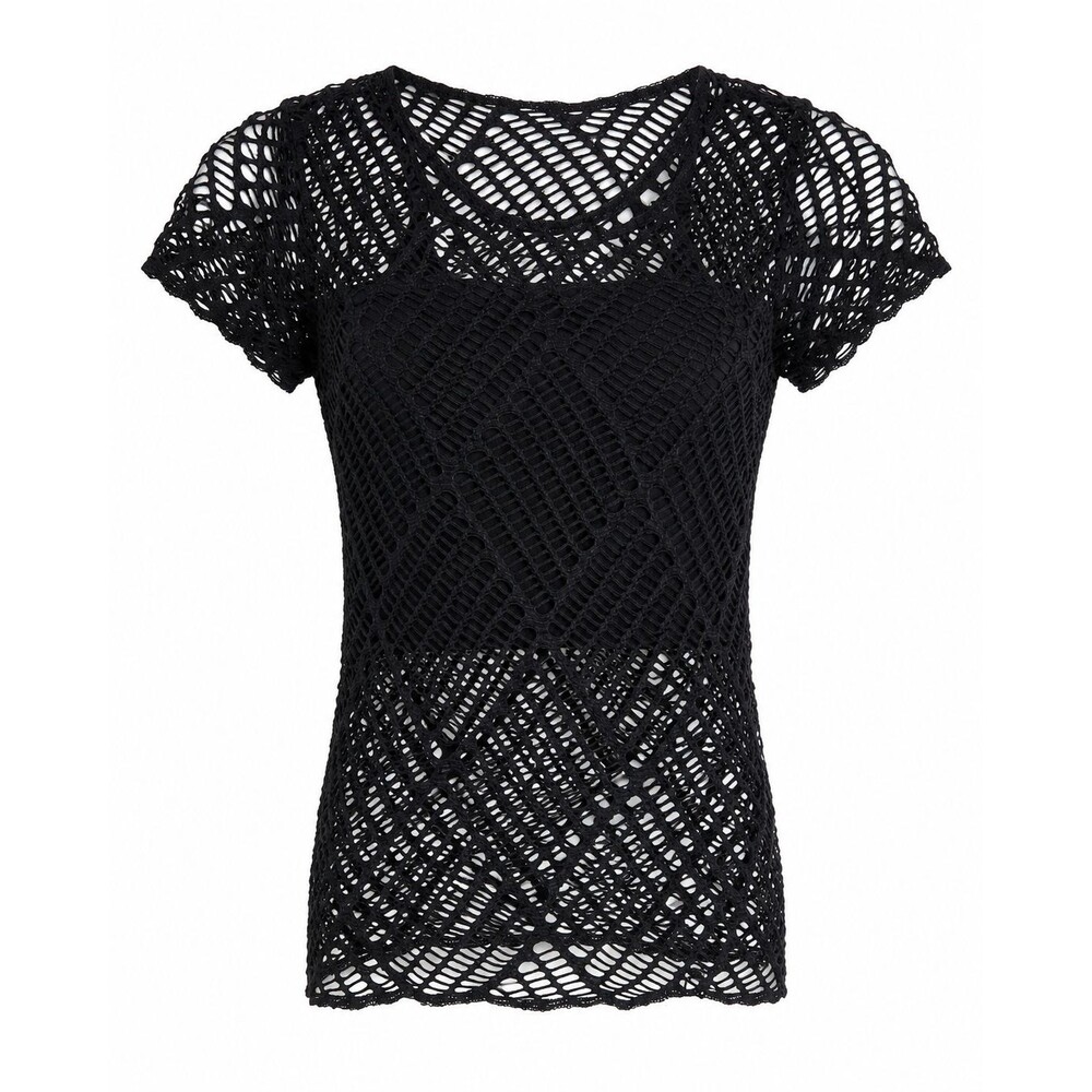 Y2K Gothic Movin USA Bodywear Women M Black Mesh Cutout Dancewear Top Vintage